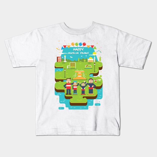 Happy Muslim Family Kids T-Shirt by ginanperdana